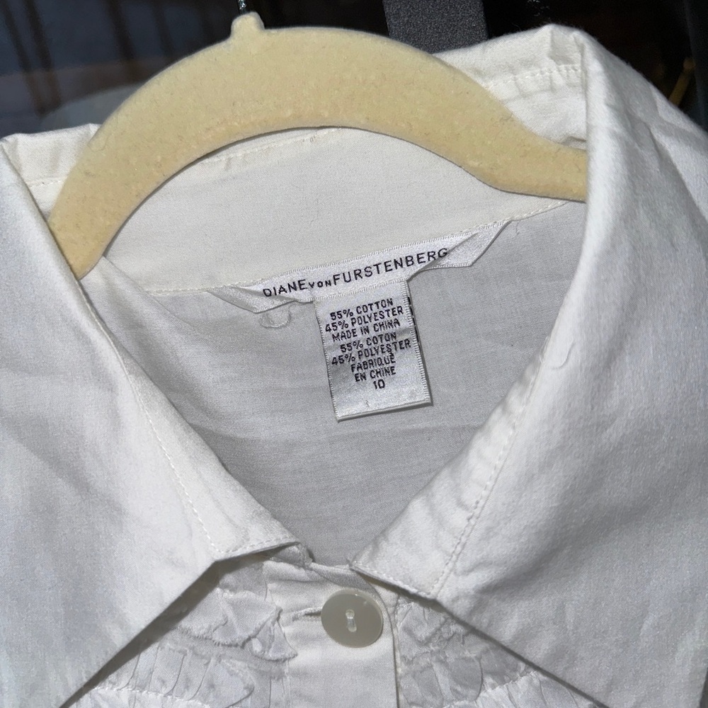 Vintage Diane Von Furstenberg blouse long sleeve button up pleated shirt collar - Picture 5 of 5